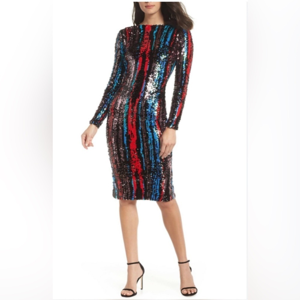 NWOT Dress the Population Emery
Sequin Striped Dress